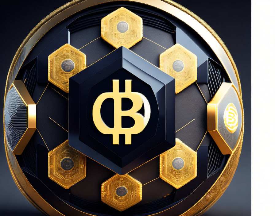 Symbolic cryptocurrency coin with Bitcoin sign in 3D rendering