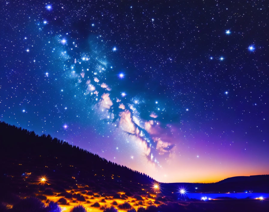 Starry Milky Way Galaxy over Silhouetted Hills at Night