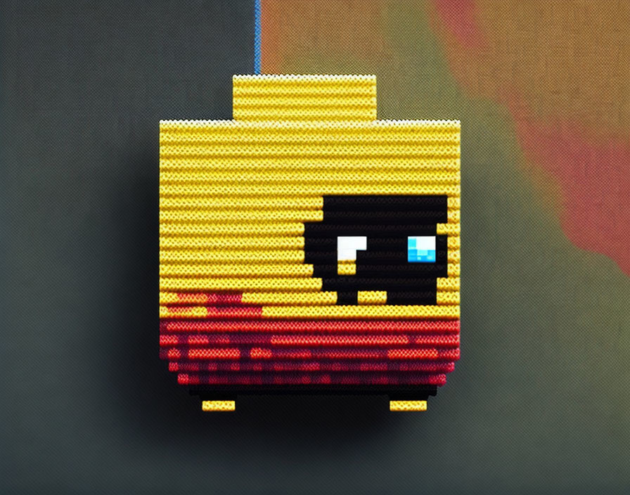 Yellow and Red Retro Arcade Game Character Pixel Art on Gray Background