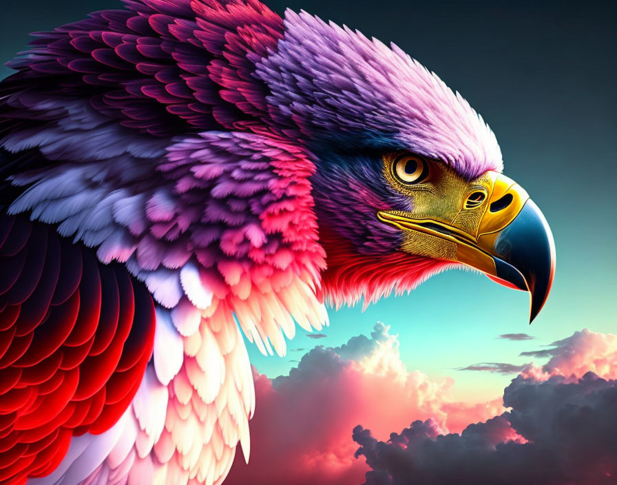 Colorful Eagle Head Artwork Against Dramatic Sky