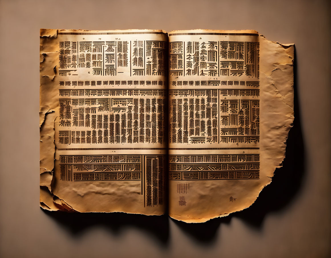 Ancient Chinese book with traditional characters on beige background