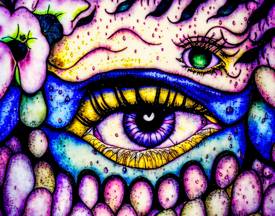 Colorful Psychedelic Eye Illustration with Abstract Shapes