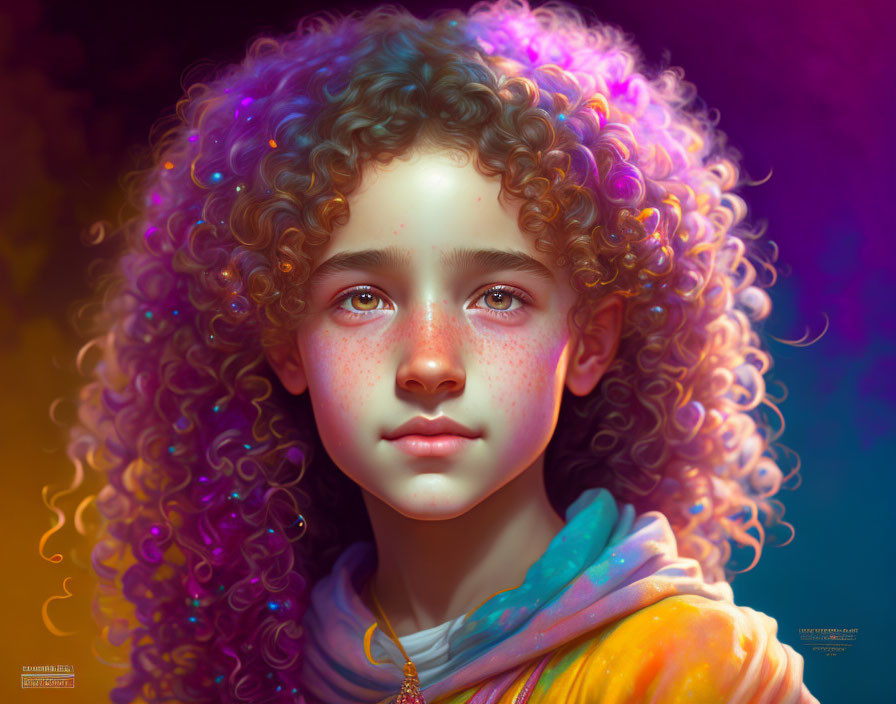 Voluminous Curly Hair Child Portrait with Dreamy Background