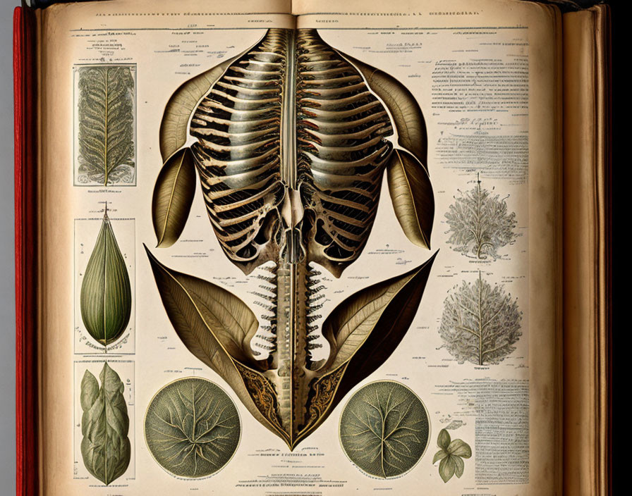 Antique Book Page: Symmetrical Crustacean Anatomy & Botanical Diagrams