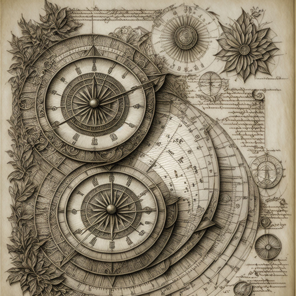 Detailed Vintage Astronomical Instruments with Floral Motifs