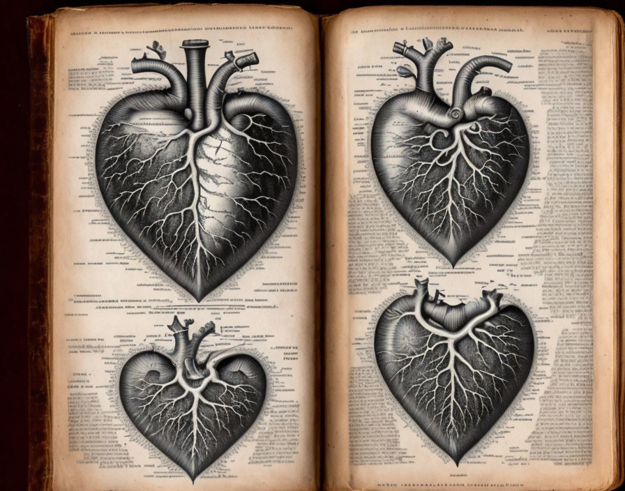 Vintage Book Illustrations: Human Hearts with Arteries Resembling Tree Roots