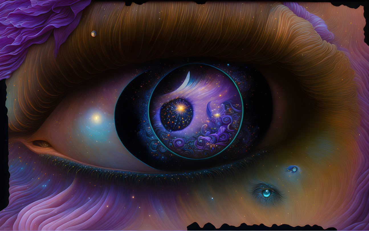 Cosmic eye illustration with stars and nebulae in iris