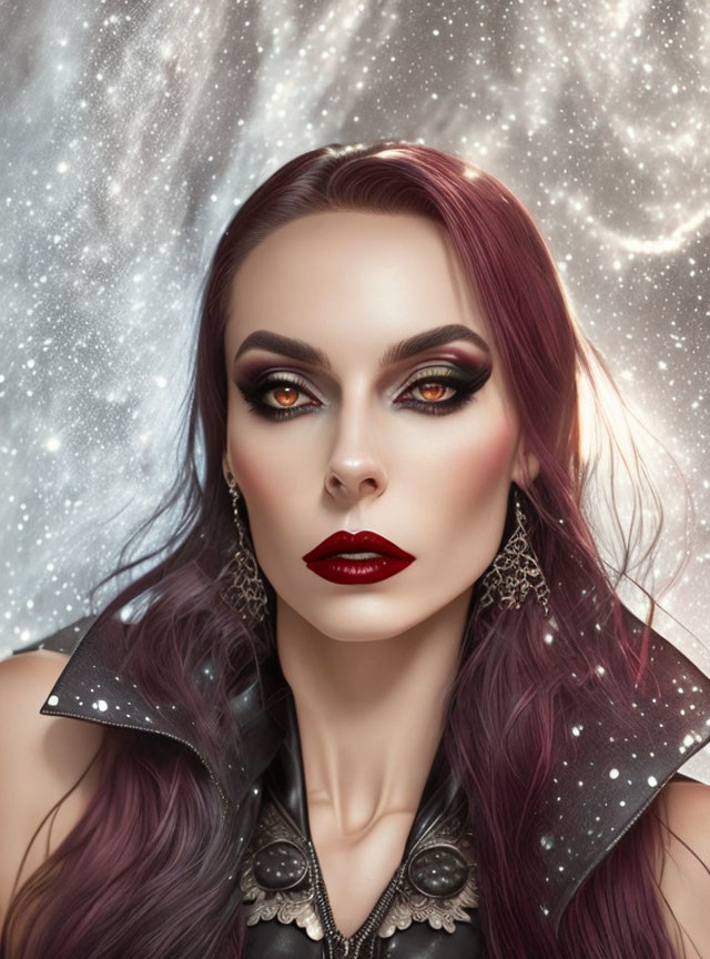 Portrait of Woman with Red Hair, Smoky Eyes, Cosmic Clothing