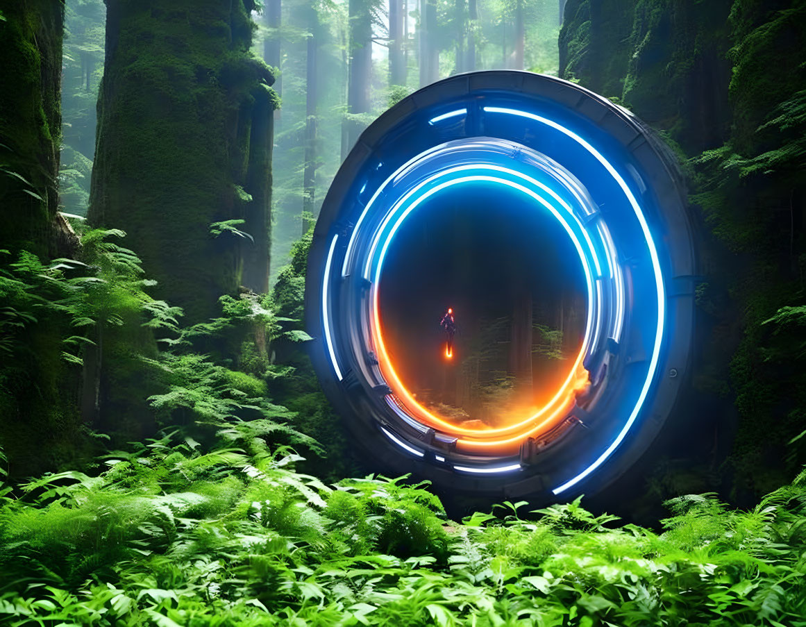 neon portal in a forest