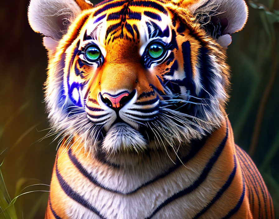 Detailed Close-Up of Vibrant Tiger with Orange, Black, and White Coat