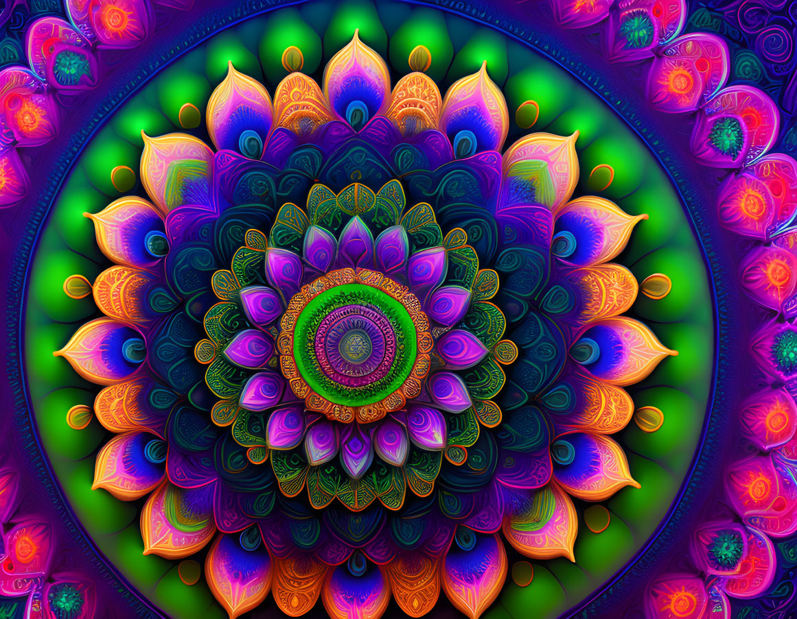 Colorful Symmetrical Mandala Artwork with Psychedelic Aesthetic