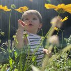 Child surrounded by starry plants in celestial setting