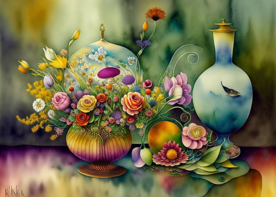 Vibrant Still Life with Colorful Flowers and Lamp