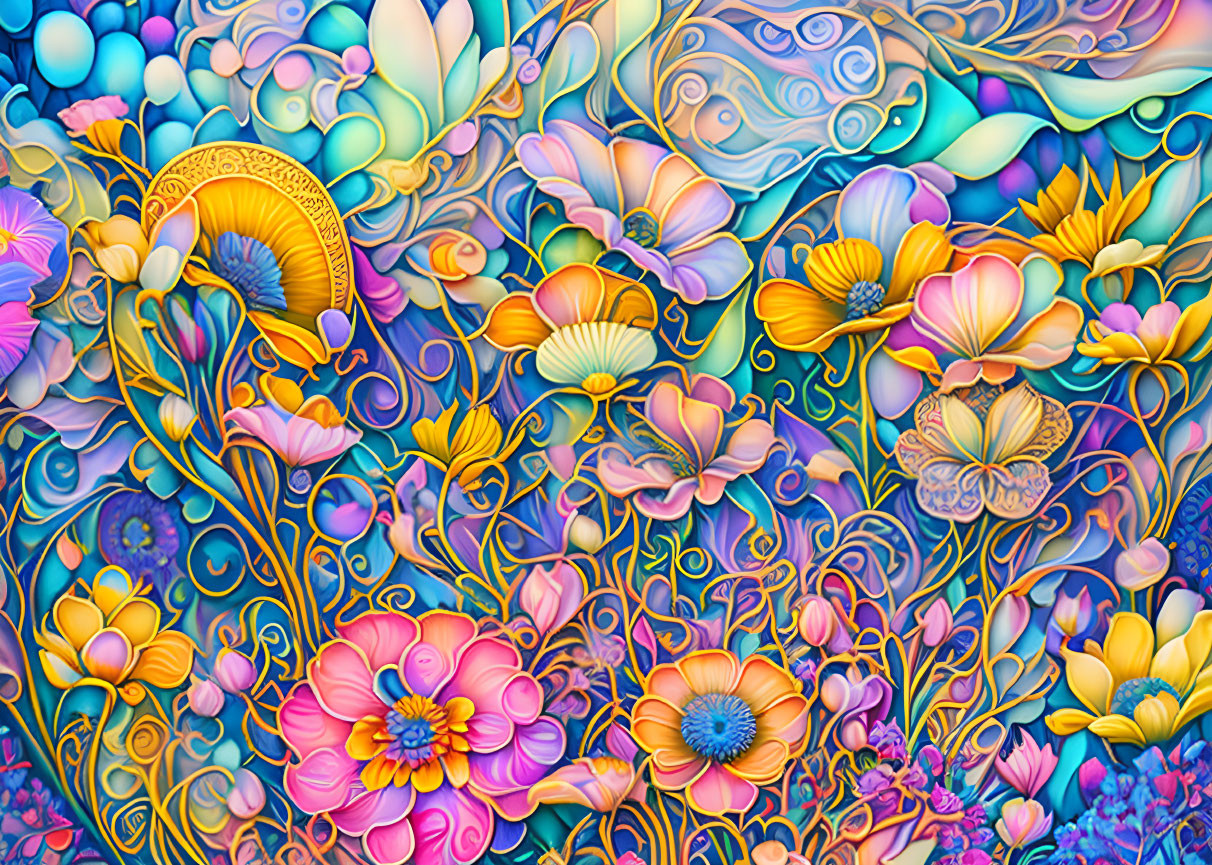 Colorful Psychedelic Flower Artwork with Ornate Patterns