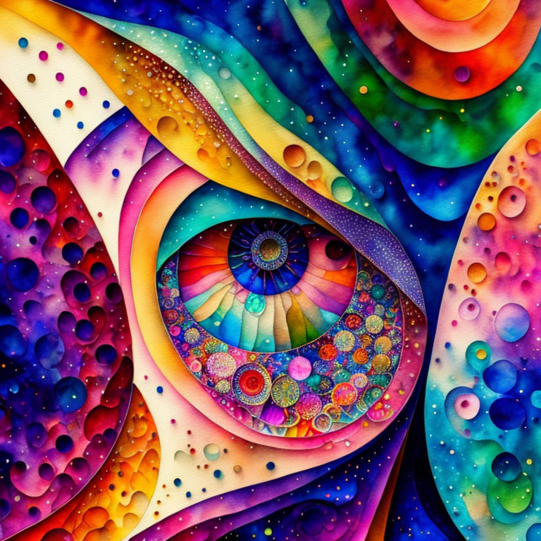 Abstract Eye-Inspired Artwork with Psychedelic Rainbow Swirls