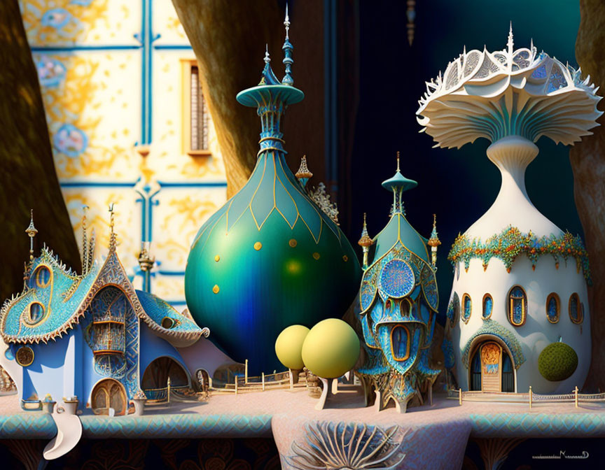 Whimsical digital art: Fantasy buildings with vibrant colors