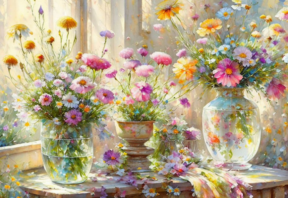 Vibrant Wildflower Bouquets in Sunlit Setting