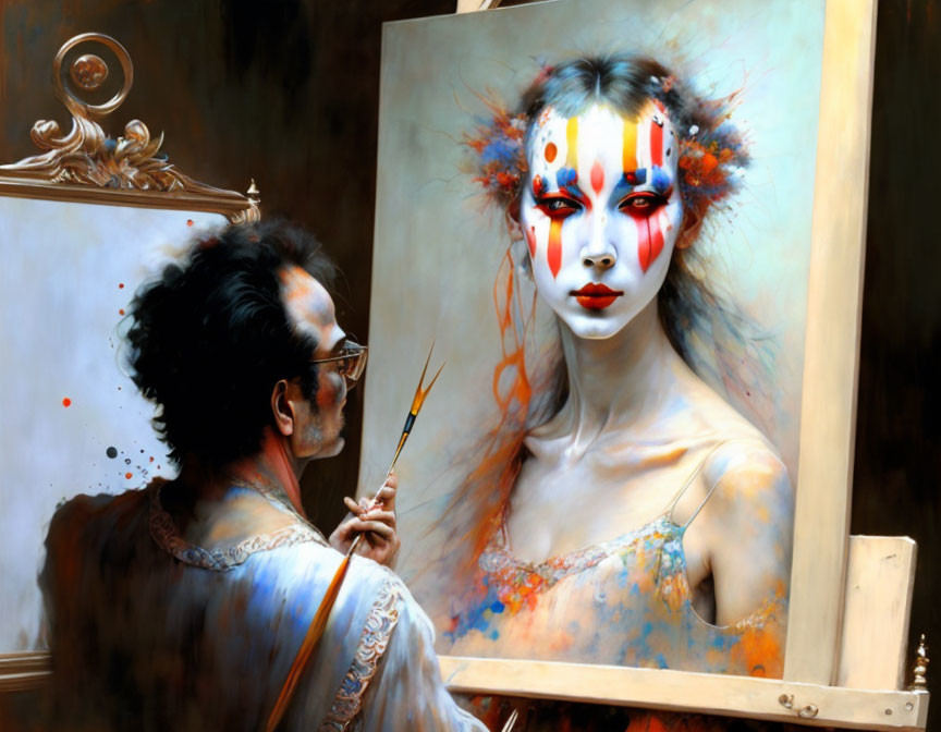 Colorful Portrait of Woman with Striking Face Makeup