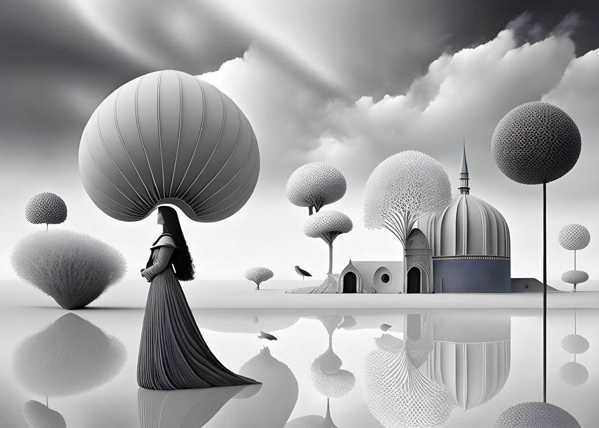Surreal Landscape with Monochromatic Dreamlike Elements