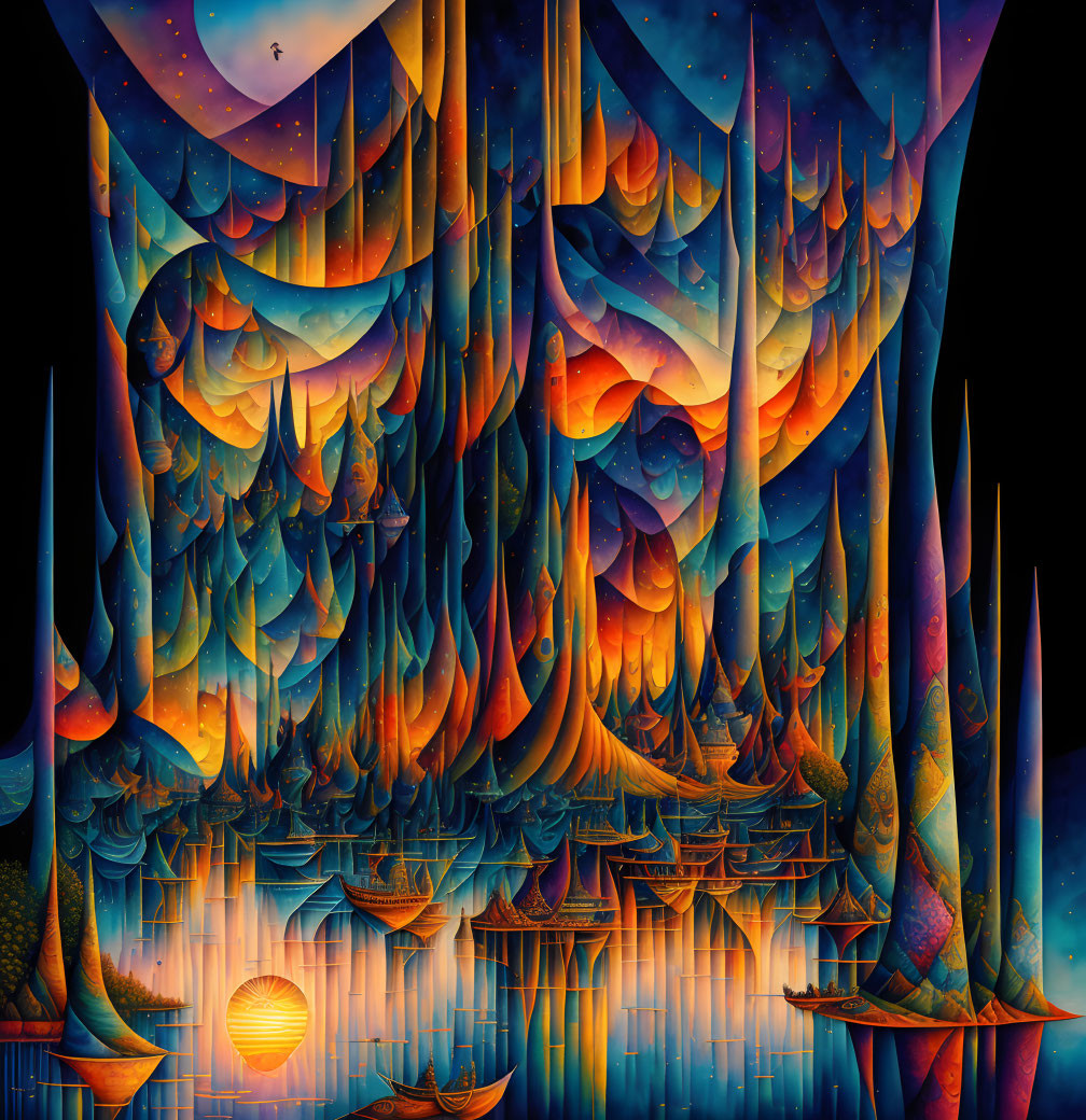 Vibrant Psychedelic Artwork of Fantasy Landscape