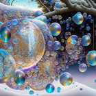 Fantasy Scene: Ornate Jeweled Eggs and Spheres with Cosmic Designs
