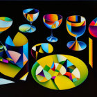 Vibrant fruits and glassware in dramatic still life painting