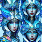 Ethereal women in blue and purple with mystical theme