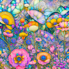 Colorful Psychedelic Flower Artwork with Ornate Patterns