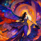 Colorful Winged Woman in Cosmic Fantasy Illustration