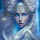 Elaborate Blue and White Hair Fantasy Portrait