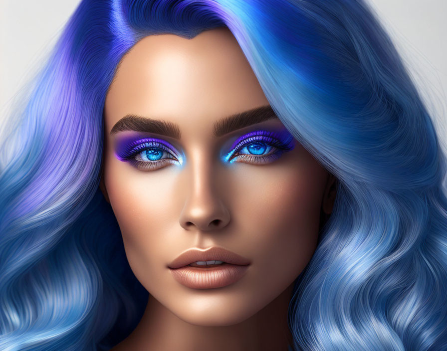 Vibrant Blue Hair Portrait with Matching Makeup