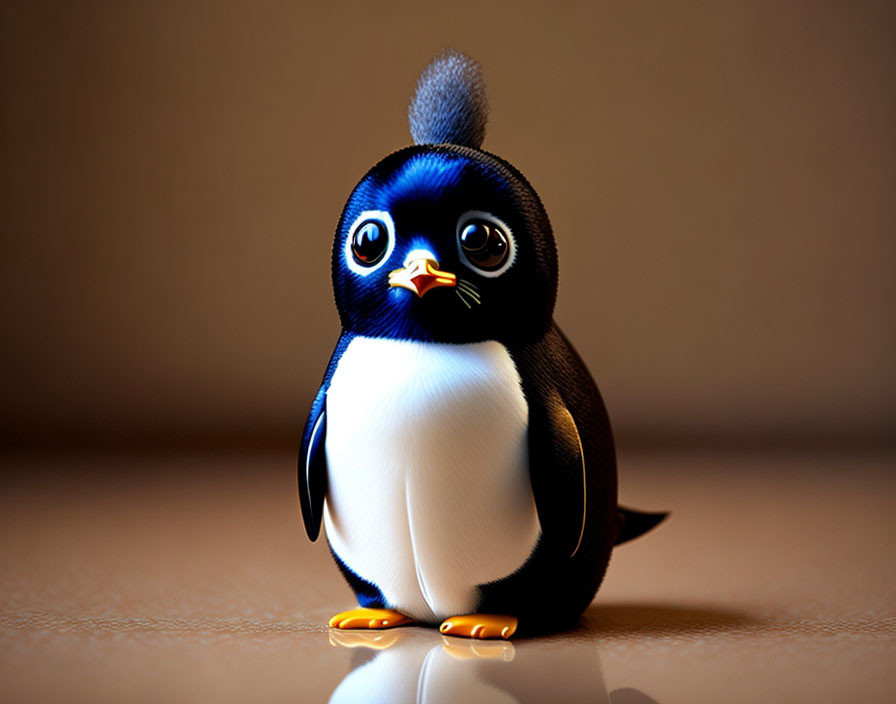 Adorable 3D illustration of plump penguin with large eyes and orange feet