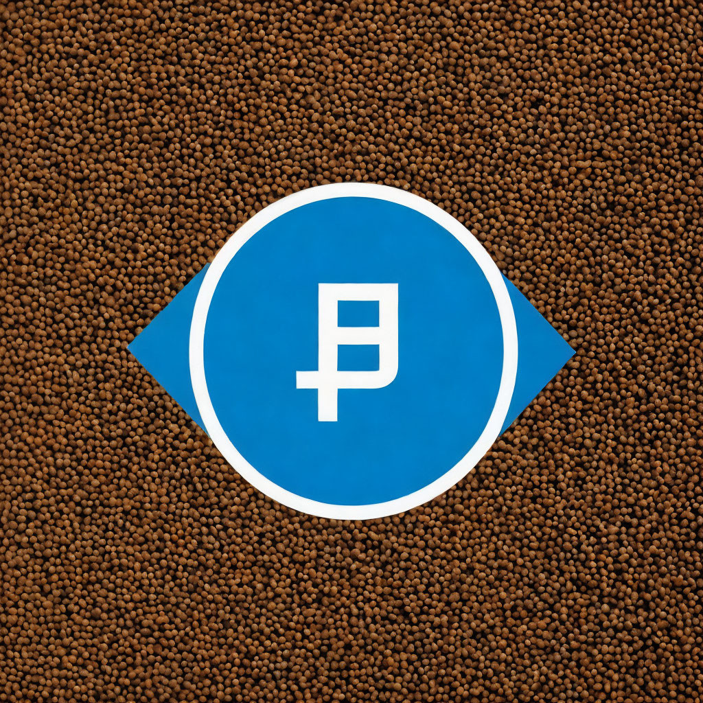 Blue Circle with White "P" Symbol on Brown Coffee Beans Background