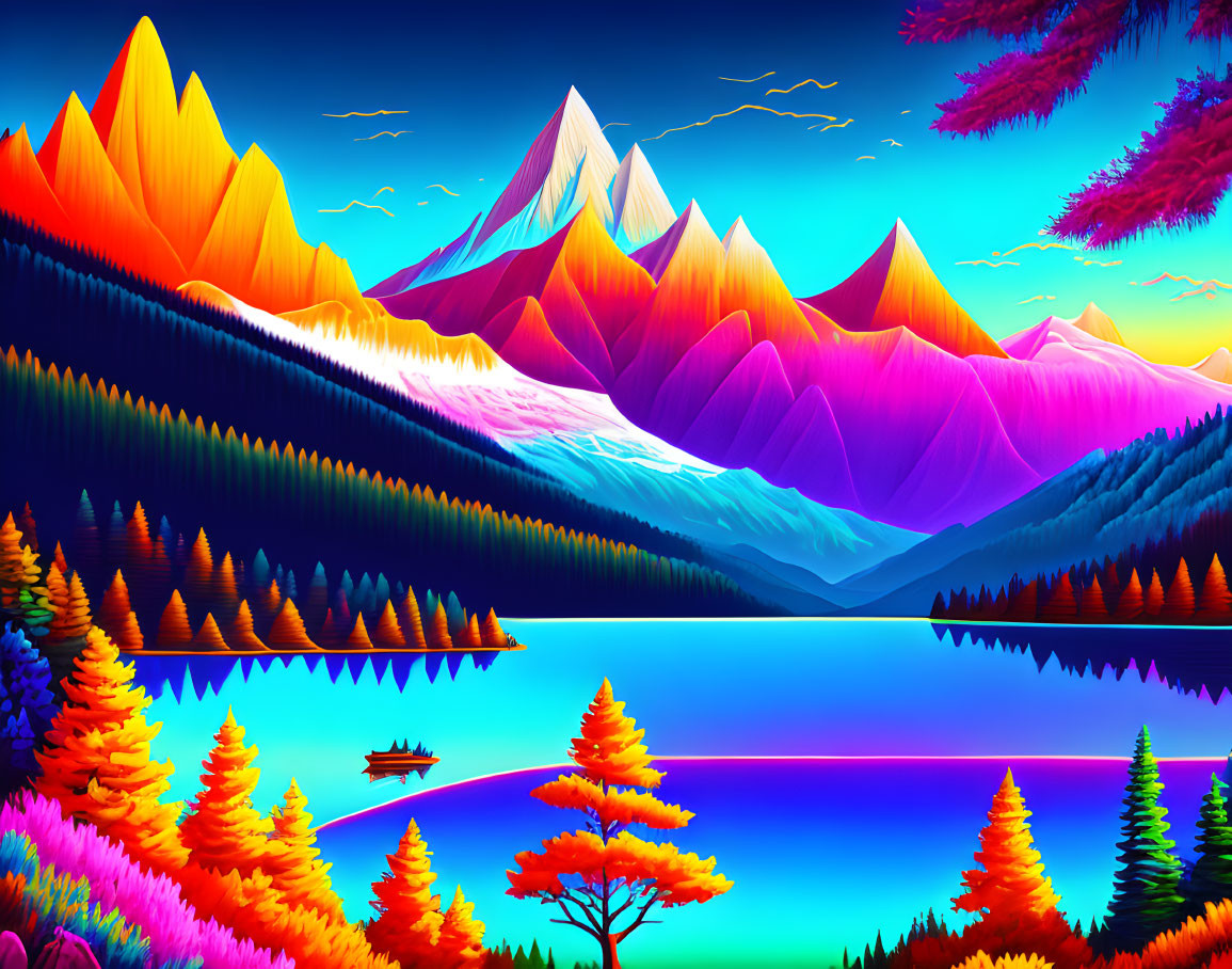 Colorful Mountain Landscape with Reflective Lake and Autumn Trees