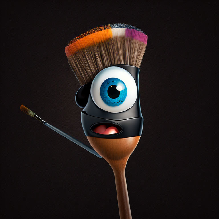 Paintbrush Character Illustration with Eye, Mouth, Belt, and Tiny Paintbrush