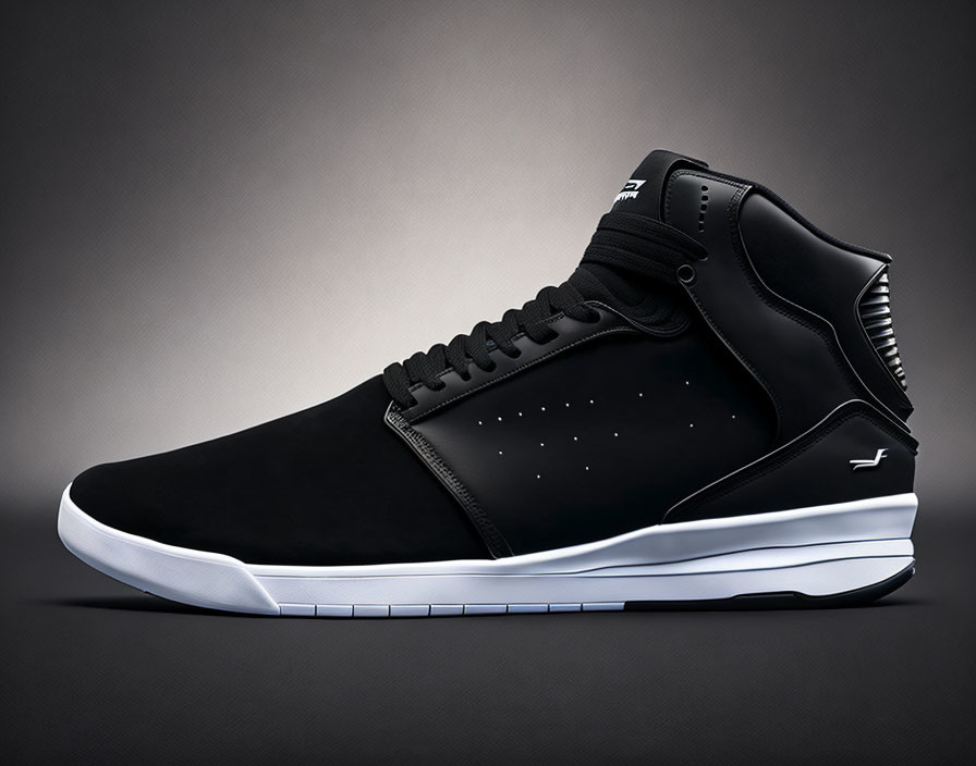 Black High-Top Sneaker with White Sole and Brand Logo