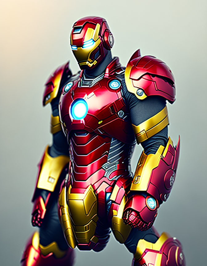 Red and Gold Armored Superhero Suit with Glowing Chest Piece