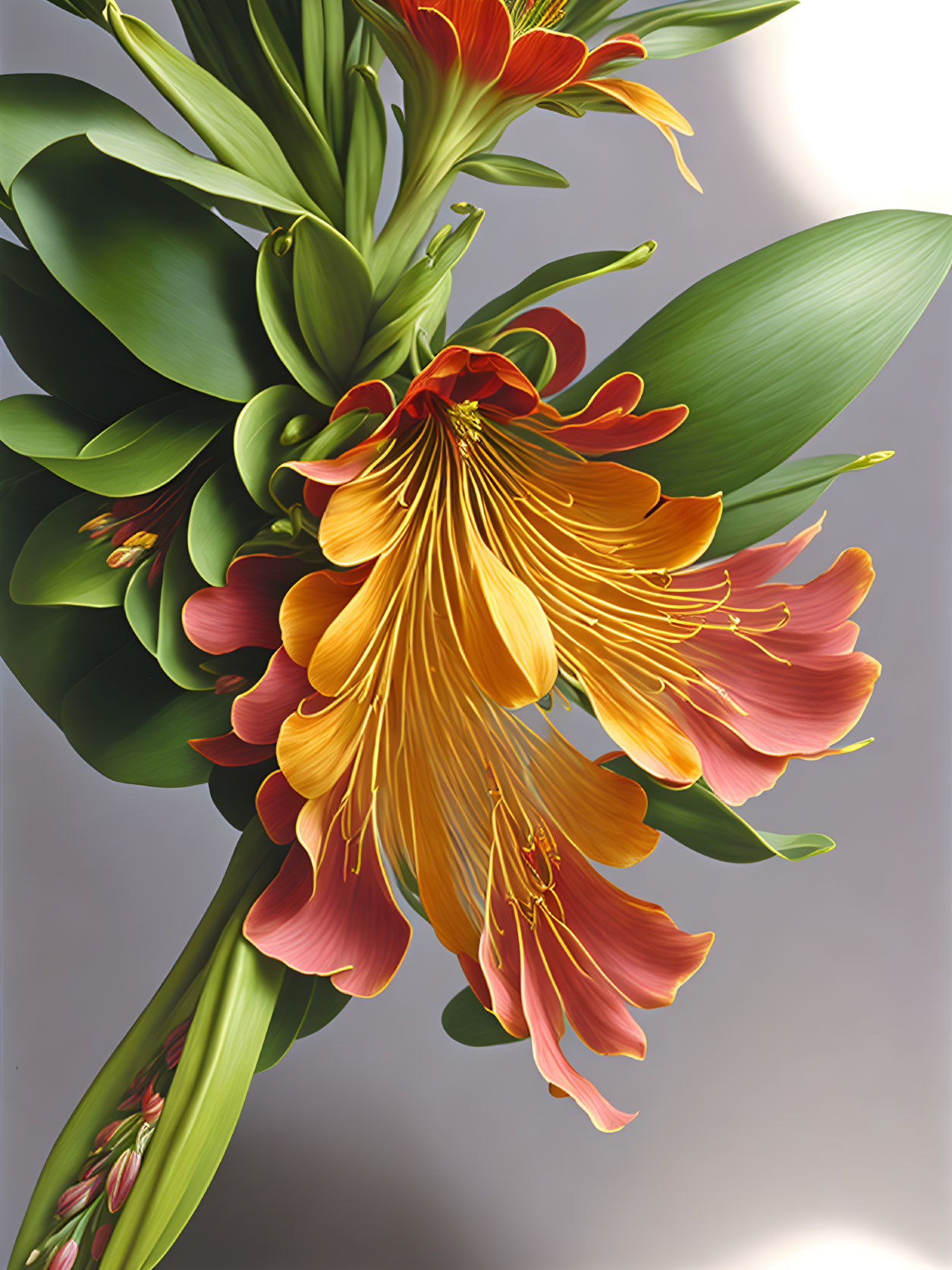 Vibrant digital illustration of blooming orange Clivia flower