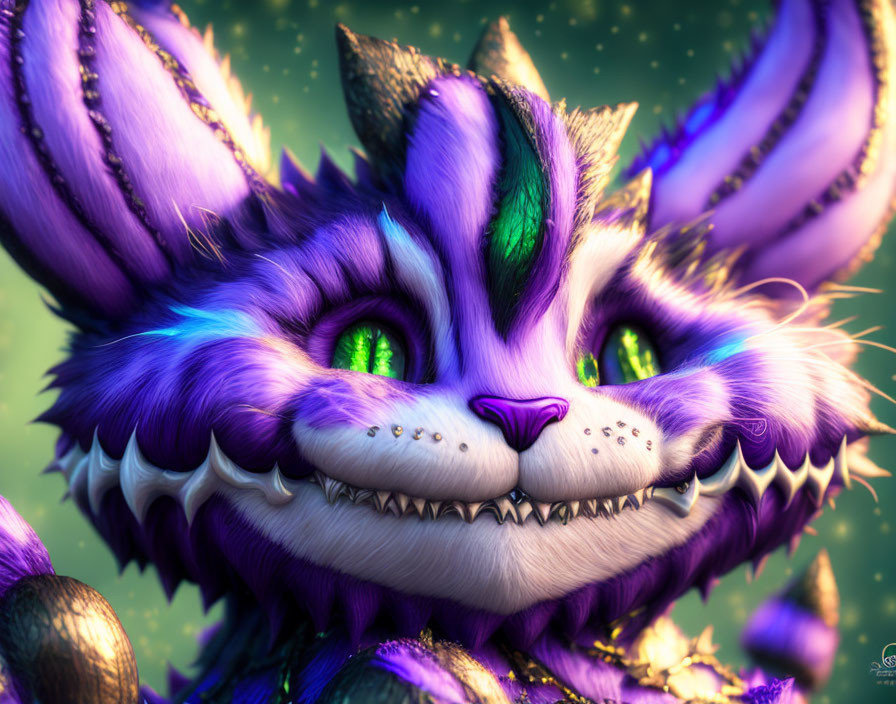 Colorful Digital Artwork: Whimsical Purple Furred Cat with Blue Highlights