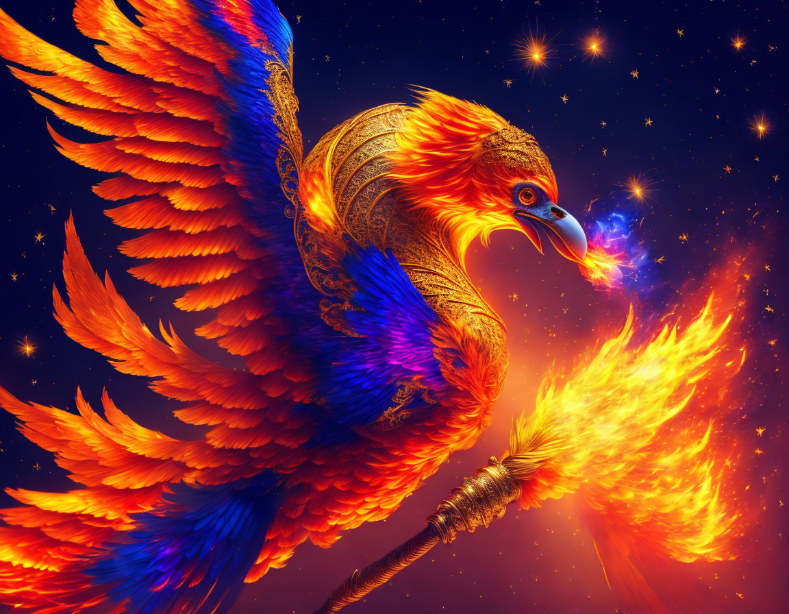 Mythical Phoenix Soaring with Fiery Wings