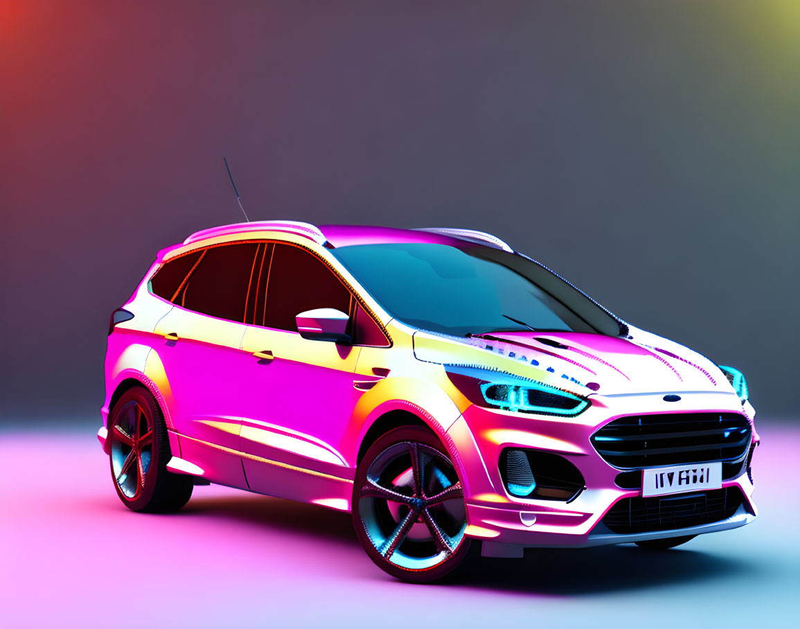 Colorful Gradient Overlay on Ford EcoSport Against Purple and Teal Background