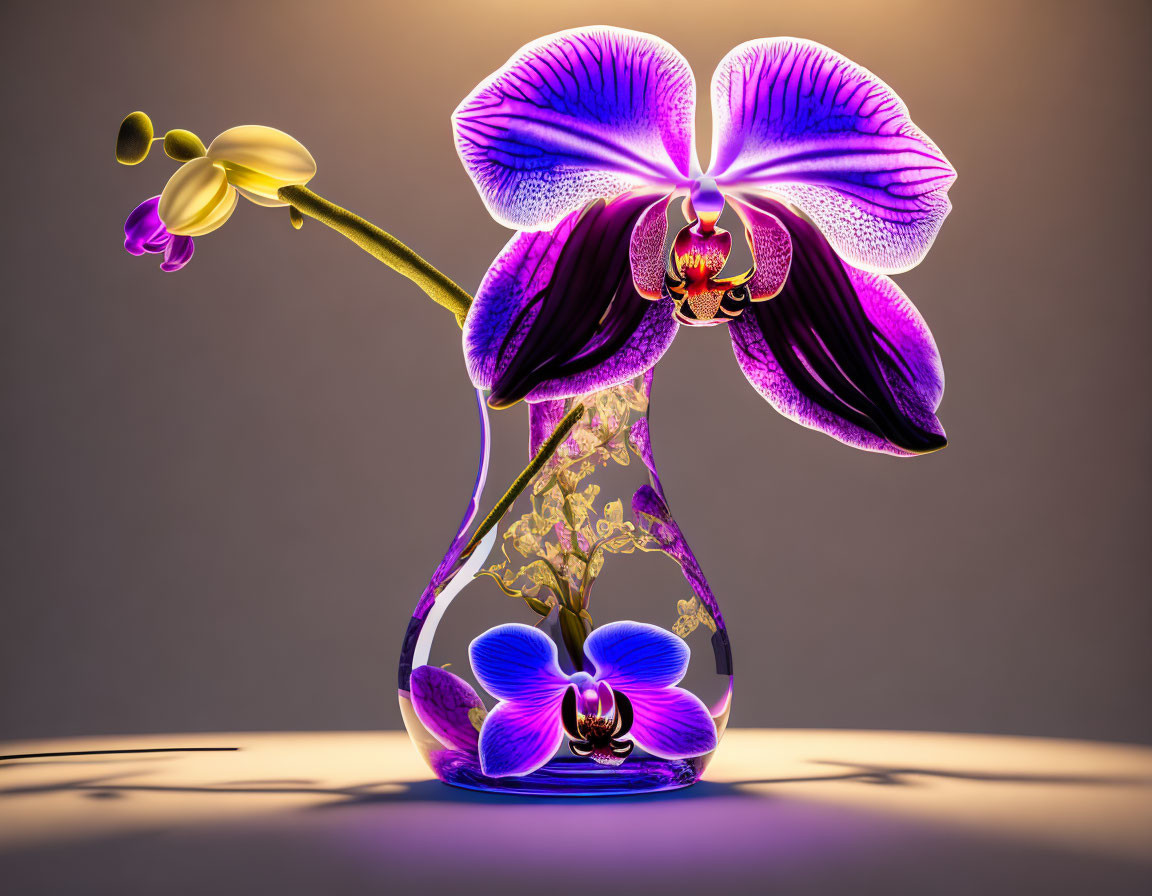 Purple Orchid with Prominent Pattern in Transparent Vase