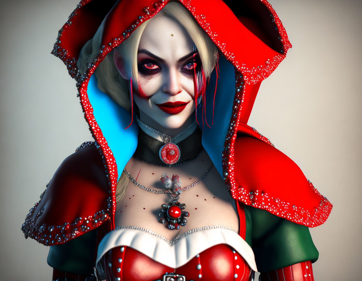 Colorful Jester Character in Ornate Costume & Sinister Smile