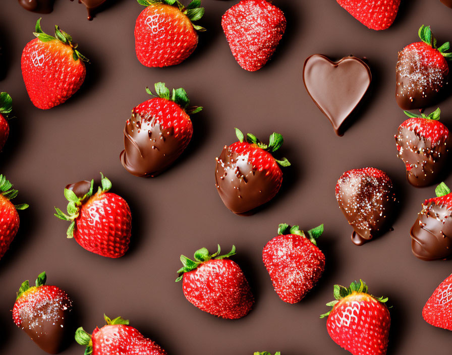 Delicious Chocolate-Covered Strawberries on Dark Brown Background