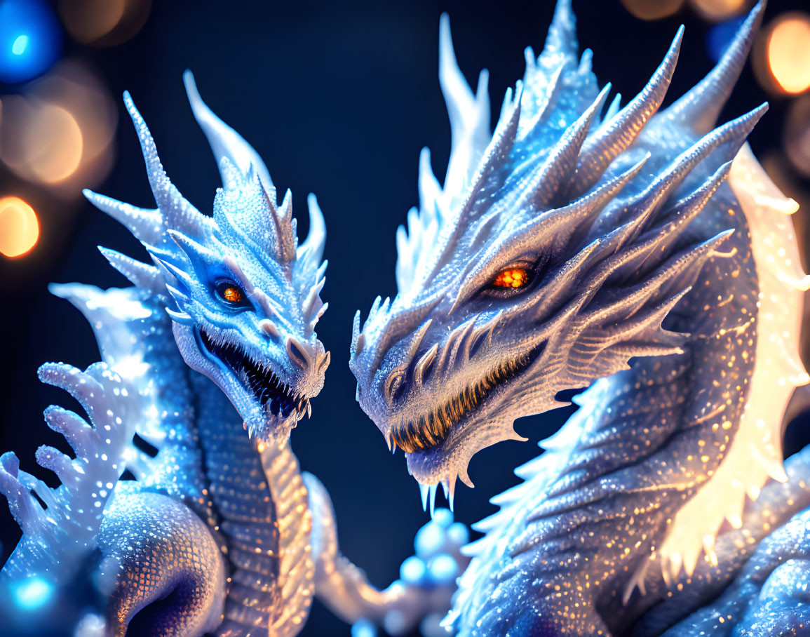 Intricately Detailed Dragon Artwork on Bokeh Light Background