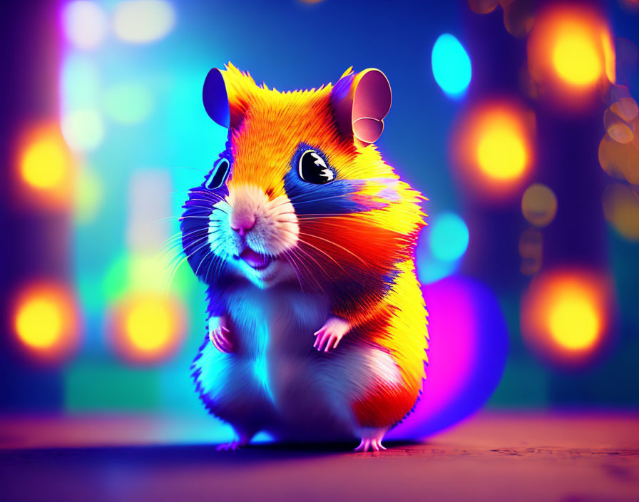 Colorful Bokeh Lights Surrounding Anthropomorphic Guinea Pig