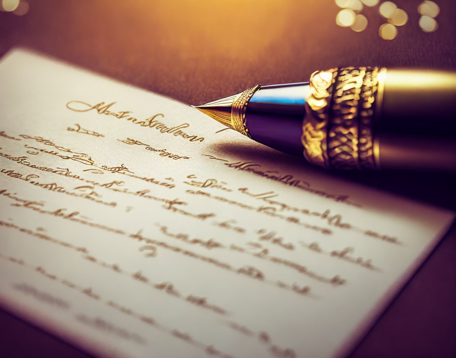 Elegant Fountain Pen on Handwritten Letter with Cursive Script