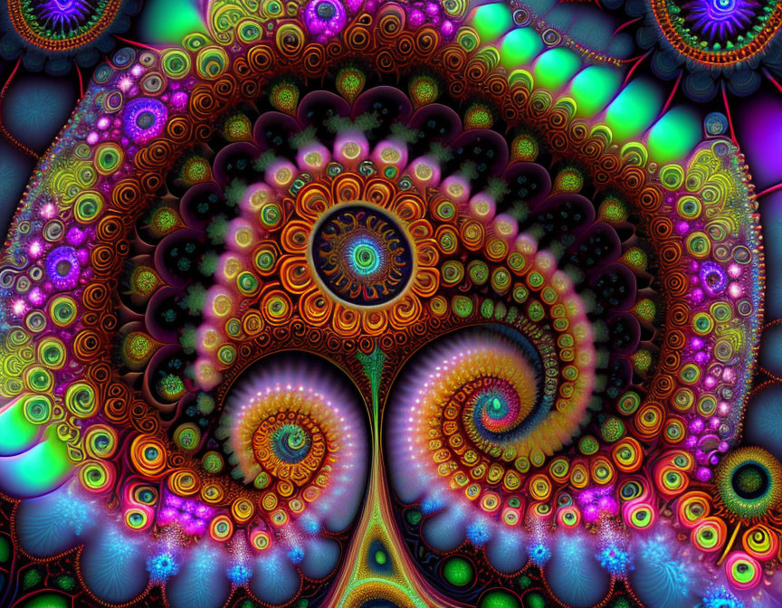 Colorful Fractal Artwork with Spirals and Patterns in Various Hues