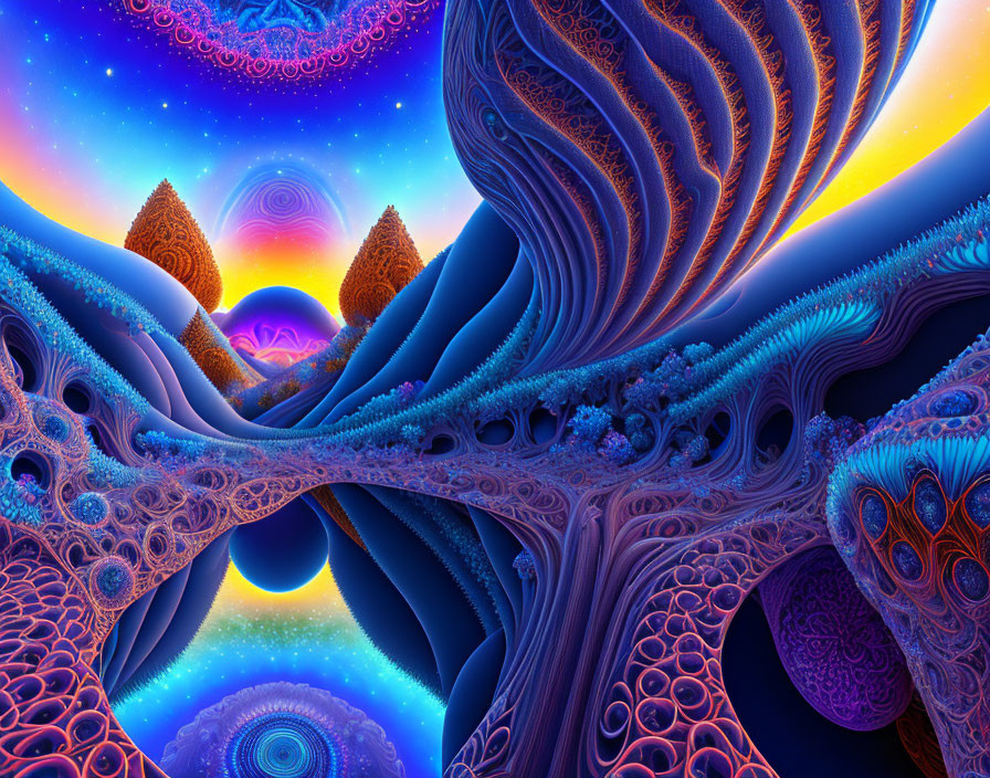 Intricate Blue and Orange Fractal Patterns