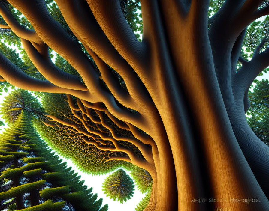 Detailed forest scene with intricate tree branches and fractal leaf canopy